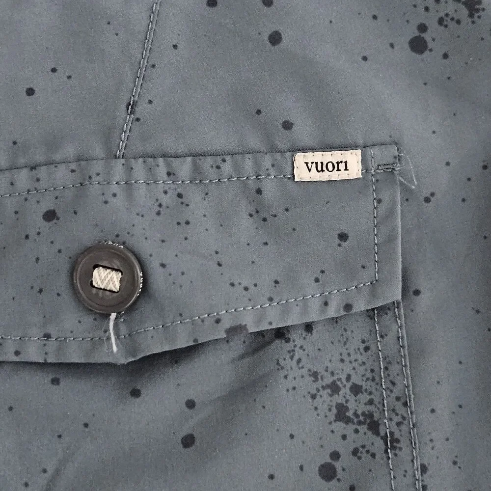 Vuori Cruise Board Swim Shorts Men's 36 Steel Blue Splatter Drawstring